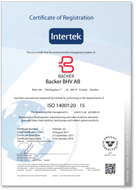 Certificate ISO 14001 Backer